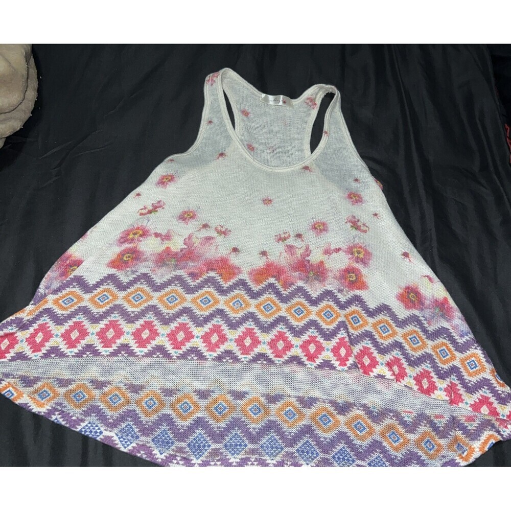 GAZE Tank Top Short Lightweight Knit Boho Pastel Colors USA Made Womens XS